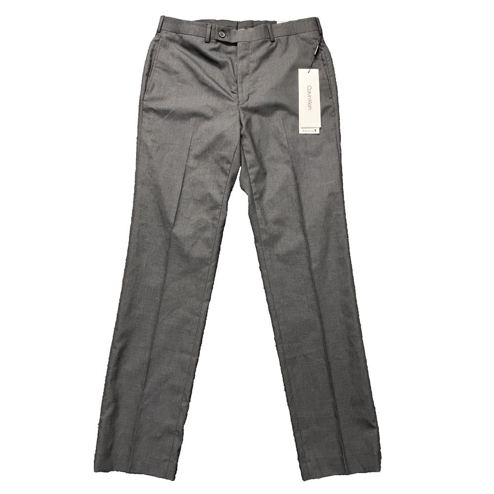 Calvin Klein Dress Pants Mens 32x32 Gray Jerome Slim Fit Flat Front Stretch NEW